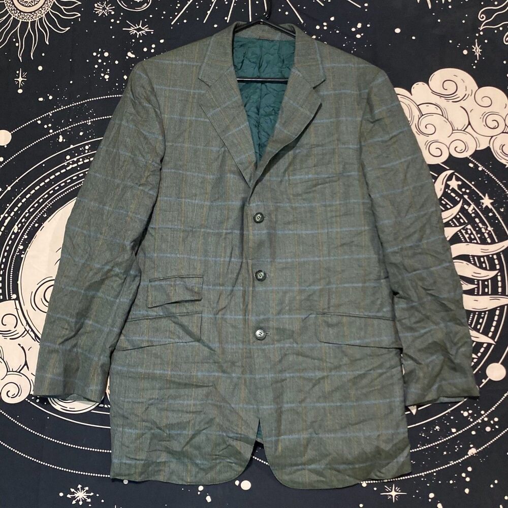 Vintage David August Blazer Coat Women's 7 Green Plaid Preppy Career Business